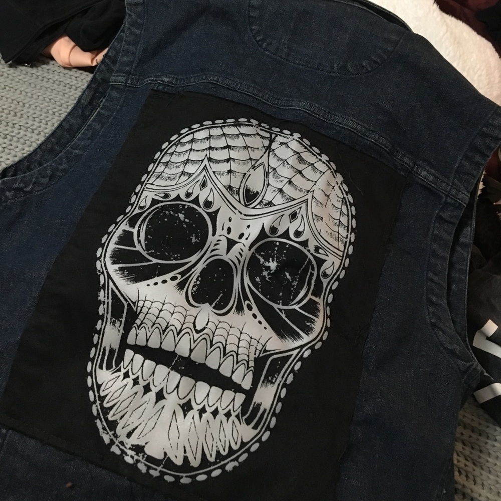 Skull denim vest